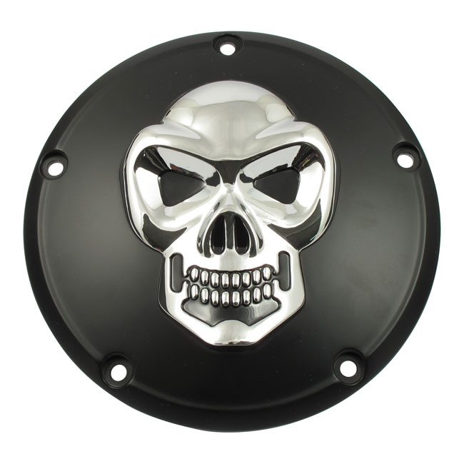 Skull derby cover 3-hole. Black & Chrome