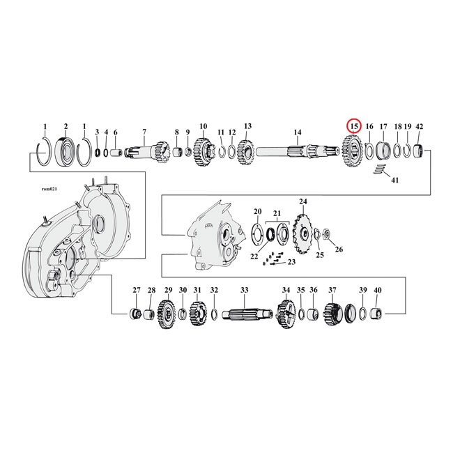 Andrews, 1st gear transmission mainshaft. 27T