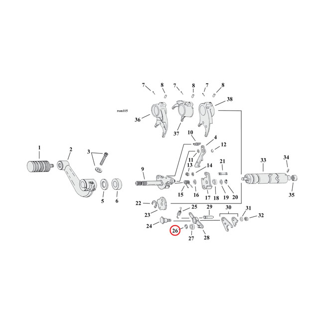Retaining ring, detent arm transmission