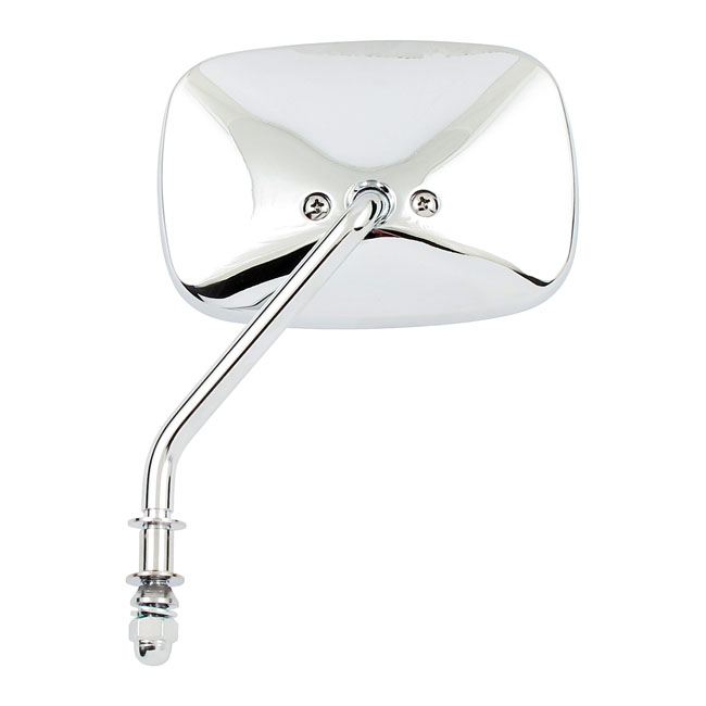 Late OEM style mirror, short stem, right side. Chrome