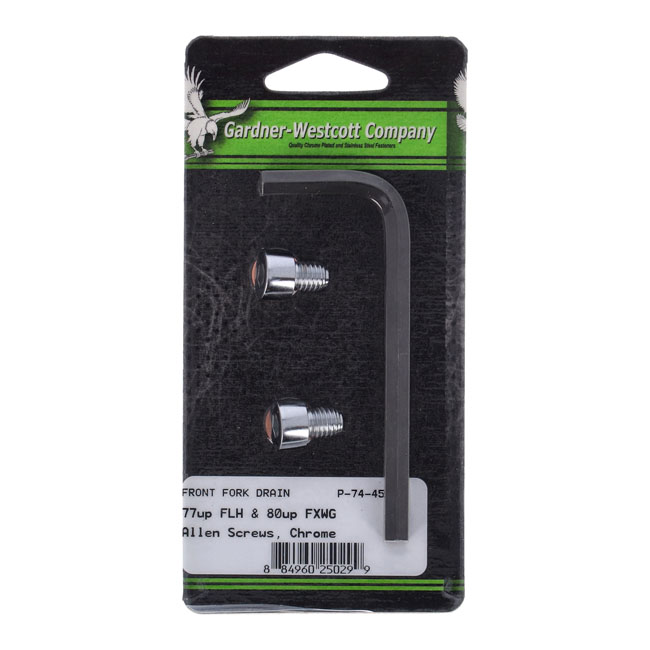 Gardner-Westcott, fork slider drain screws. Chrome