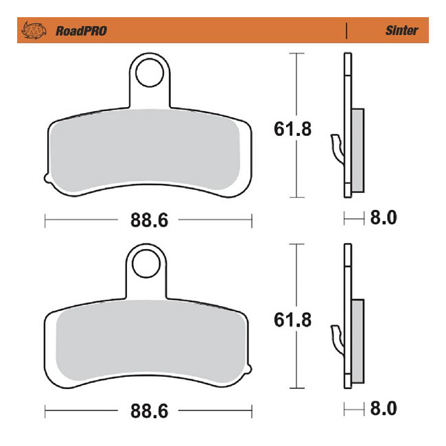 Moto-Master RoadPro front brake pads. Sintered